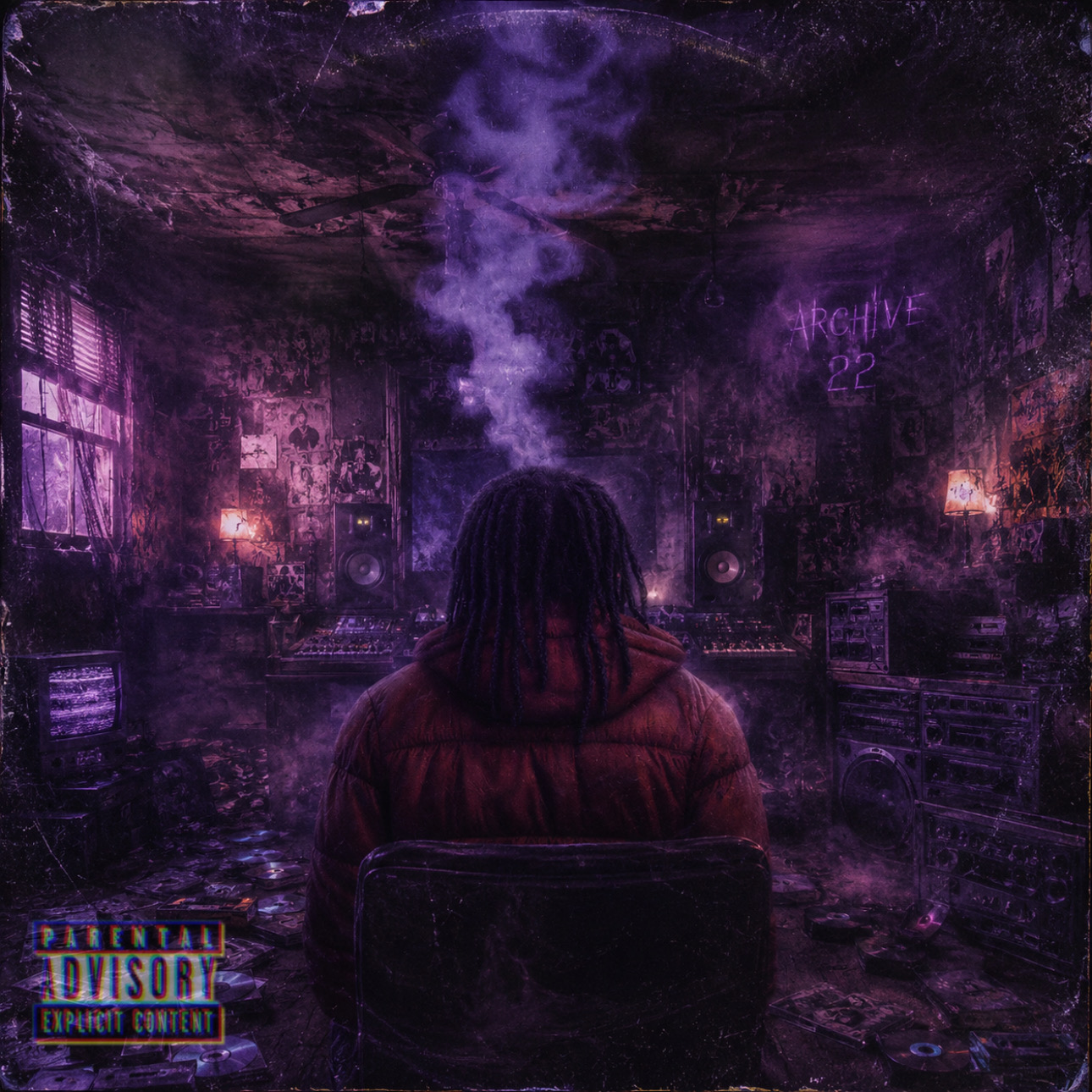 ARCHIVE 22 official album cover, purple abandoned studio
